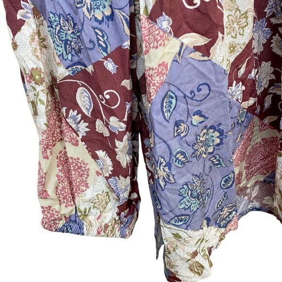 NWT Maurices Tunic Top XXL Rayon Patchwork Purple Print Long Sleeves - Picture 8 of 10